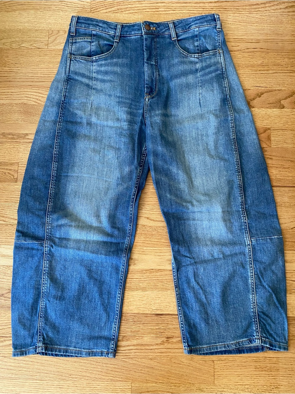 Pilcro: Blue Denim Barrel-Leg Jeans